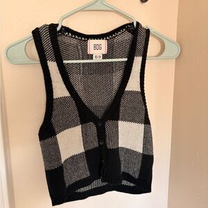 BDG XS Black and White Checkered Plaid Sweater Women's Top Button Vest